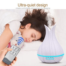 Charger l'image dans la galerie, KBAYBO Humidificateur d’air 400 ml avec télécommande Diffuseur d’huile purificateur d’air aromatique à grain de bois blanc 7 couleurs options lampe pour la maison